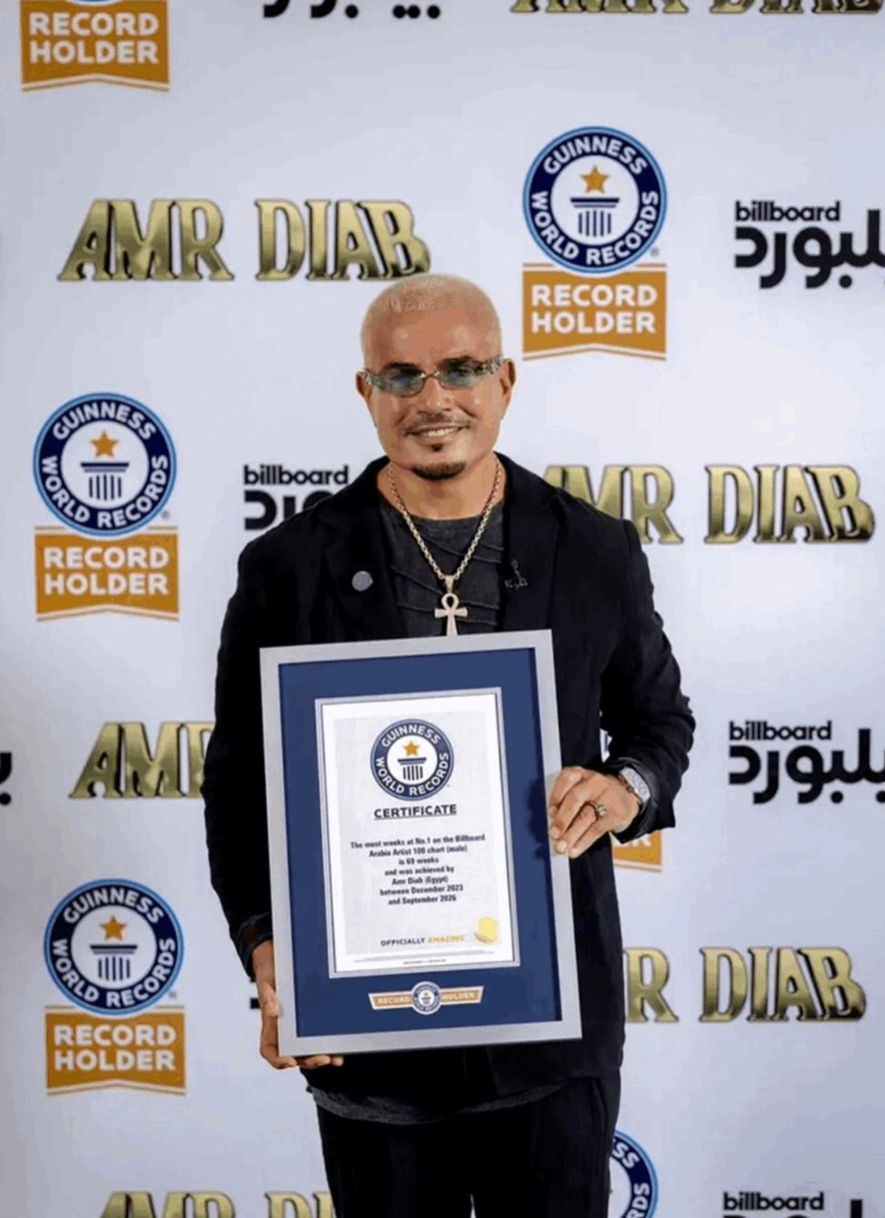 عمرو دياب يحصد رقماً جديداً في غينيس بعد 69 أسبوعاً في صدارة الفنانين - 